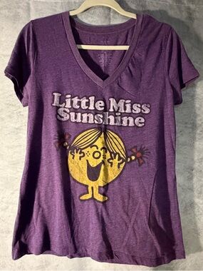 Little Miss Sunshine Graphic Tee Purple V-Neck Women’s XL Cartoon Shirt